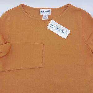 Pendleton Crew Neck Top Women's Medium Orange Nylon Blend 3/4 Sleeves NEW!